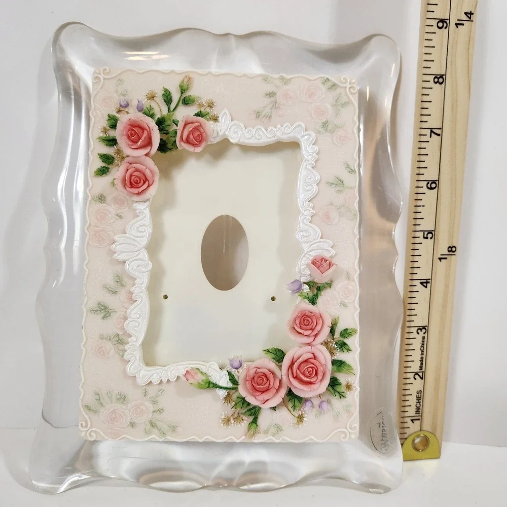 Musical Picture Frame Pink Rose Floral Music Box Rotating Easel Photo Gift